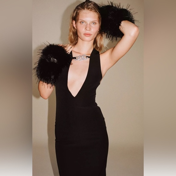 Brand New Bejeweled Black Stretch Midi Dress – XS with tag on ! - Picture 7 of 13